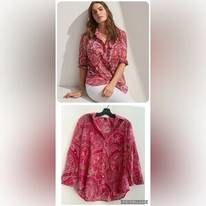 Lauren Ralph Lauren Paisley Print Pink Lightweight Button Down Shirt Size L